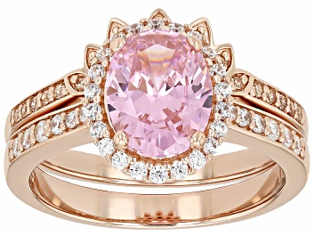 Picture of Pink, Champagne, And White Cubic Zirconia 18k Rose Gold Over Sterling Silver Ring Set 3.45ctw