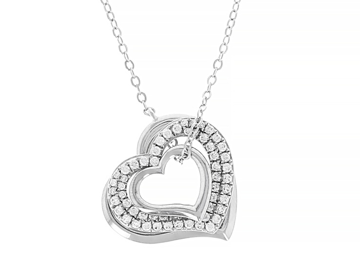 White Cubic Zirconia Rhodium Over Brass Heart Pendant 1.15ctw