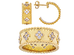 White Cubic Zirconia 18k Yellow Gold Over Brass Clover Jewelry Set 2.50ctw