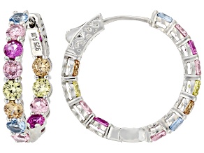Multi-Gem Simulants Rhodium Over Sterling Silver Hoops 5.72ctw