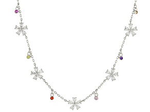 Multi-Gem Simulants Rhodium Over Sterling Silver Flower Necklace 4.15ctw
