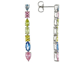 Multi-Gem Simulants Rhodium Over Sterling Silver Earrings 4.52ctw