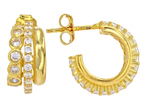 White Cubic Zirconia 18k Yellow Gold Over Sterling Silver J-Hoops 2.07ctw