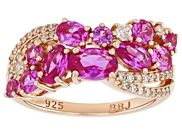Picture of Pink Lab Created Sapphire And White Cubic Zirconia 18k Rose Gold Over Sterling Silver Ring 2.18ctw