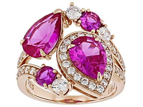 Pink Lab Created Sapphire And White Cubic Zirconia 18k Rose Gold Over Sterling Silver Ring 5.40ctw