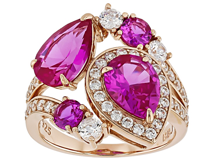 Pink Lab Created Sapphire And White Cubic Zirconia 18k Rose Gold Over Sterling Silver Ring 5.40ctw