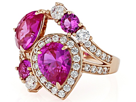 Pink Lab Created Sapphire And White Cubic Zirconia 18k Rose Gold Over Sterling Silver Ring 5.40ctw