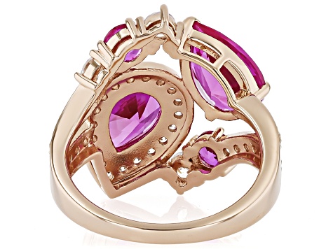 Pink Lab Created Sapphire And White Cubic Zirconia 18k Rose Gold Over Sterling Silver Ring 5.40ctw