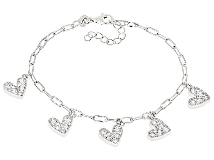 White Cubic Zirconia Rhodium Over Sterling Silver Heart Bracelet 2.90ctw