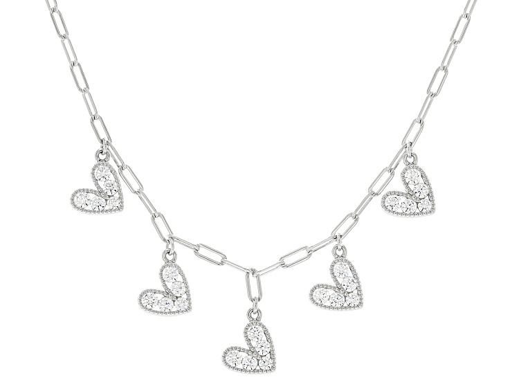 White Cubic Zirconia Rhodium Over Sterling Silver Heart Necklace 2.90ctw