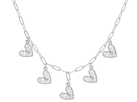 White Cubic Zirconia Rhodium Over Sterling Silver Heart Necklace 2.90ctw