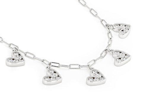 White Cubic Zirconia Rhodium Over Sterling Silver Heart Necklace 2.90ctw