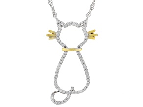 White Cubic Zirconia Rhodium And 18k Yellow Gold Over Sterling Silver Cat Necklace 0.64ctw