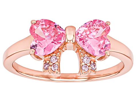 Pink Cubic Zirconia 18k Rose Gold Over Sterling Silver Heart Bow Ring 2.00ctw