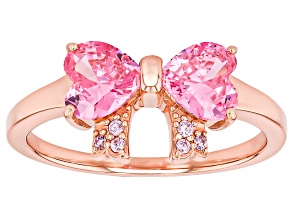 Pink Cubic Zirconia 18k Rose Gold Over Sterling Silver Heart Bow Ring 2.00ctw