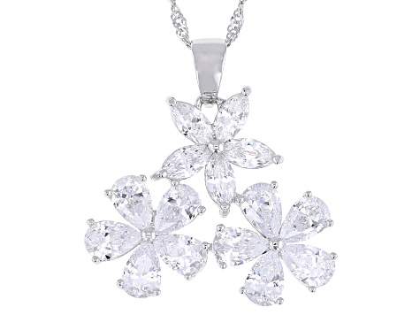 White Cubic Zirconia Rhodium Over Sterling Silver Flower Pendant 7.60ctw