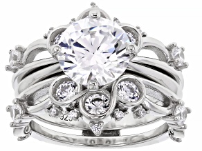 White Cubic Zirconia Rhodium Over Sterling Silver Ring Set 5.43ctw