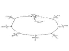 White Cubic Zirconia Rhodium Over Sterling Silver Cross Bracelet 1.31ctw
