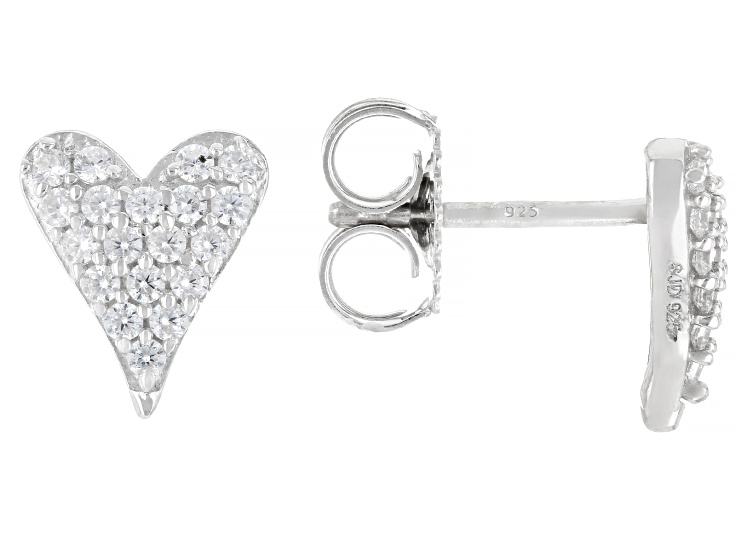 White Cubic Zirconia Rhodium Over Sterling Silver Heart Earrings 0.40ctw