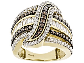Mocha And White Cubic Zirconia 18k Yellow Gold Over Sterling Silver Ring 3.42ctw