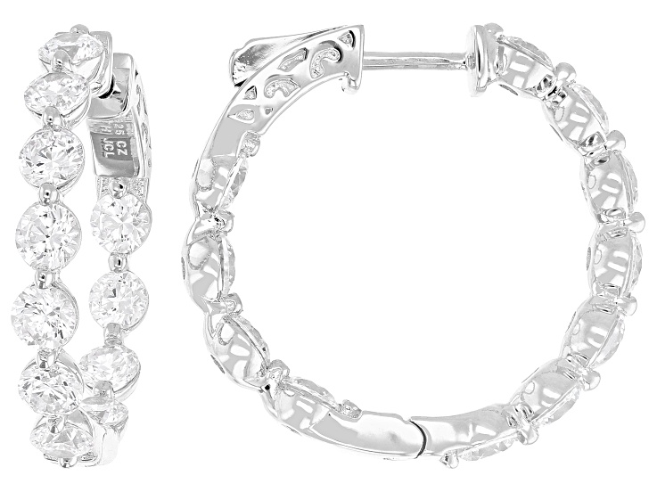 White Cubic Zirconia Rhodium Over Sterling Silver Hoops 9.25