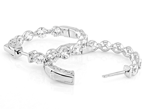 White Cubic Zirconia Rhodium Over Sterling Silver Hoops 9.25