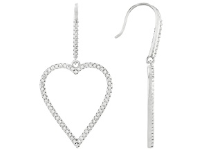 White Cubic Zirconia Rhodium Over Sterling Silver Heart Earrings 0.78ctw