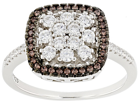 White And Mocha Cubic Zirconia Rhodium Over Sterling Silver Ring 1.07ctw