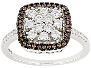 White And Mocha Cubic Zirconia Rhodium Over Sterling Silver Ring 1.07ctw
