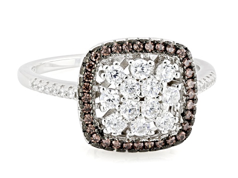 White And Mocha Cubic Zirconia Rhodium Over Sterling Silver Ring 1.07ctw
