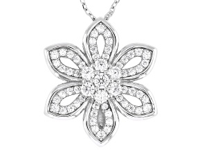 White Cubic Zirconia Rhodium Over Sterling Silver Flower Pendant 1.85ctw