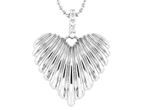 White Cubic Zirconia Rhodium Over Sterling Silver Heart Pendant 0.12ctw