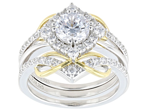 White Cubic Zirconia Rhodium And 18k Yellow Gold Over Sterling Silver Ring Set 3.11ctw