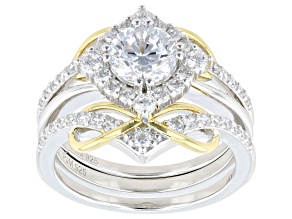 White Cubic Zirconia Rhodium And 18k Yellow Gold Over Sterling Silver Ring Set 3.11ctw