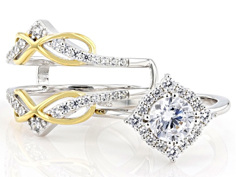 White Cubic Zirconia Rhodium And 18k Yellow Gold Over Sterling Silver Ring Set 3.11ctw
