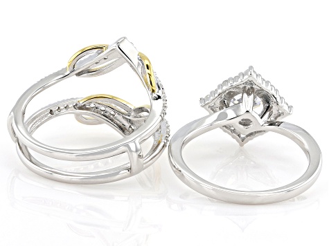 White Cubic Zirconia Rhodium And 18k Yellow Gold Over Sterling Silver Ring Set 3.11ctw