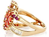 Lab Ruby, Orange, Pink, And White Cubic Zirconia 18k Yellow Gold Over Silver Flower Ring 3.57ctw
