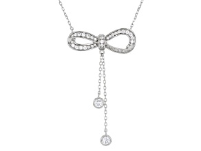 White Cubic Zirconia Rhodium Over Sterling Silver Bow Necklace 1.16ctw