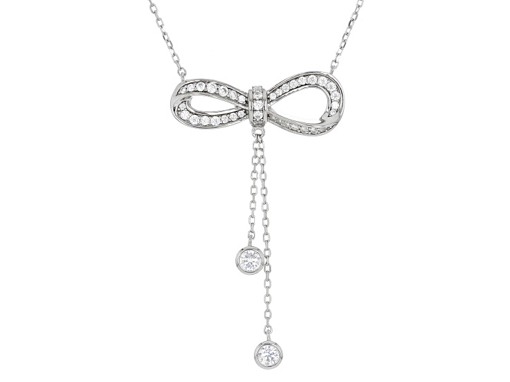 White Cubic Zirconia Rhodium Over Sterling Silver Bow Necklace 1.16ctw