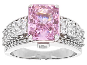 Pink And White Cubic Zirconia Rhodium Over Sterling Silver Ice Flower Cut Ring 8.13ctw