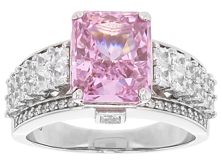 Pink And White Cubic Zirconia Rhodium Over Sterling Silver Ice Flower Cut Ring 8.13ctw