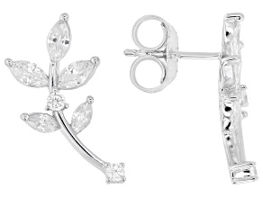 White Cubic Zirconia Rhodium Over Sterling Silver Olive Branch Earrings 1.97ctw