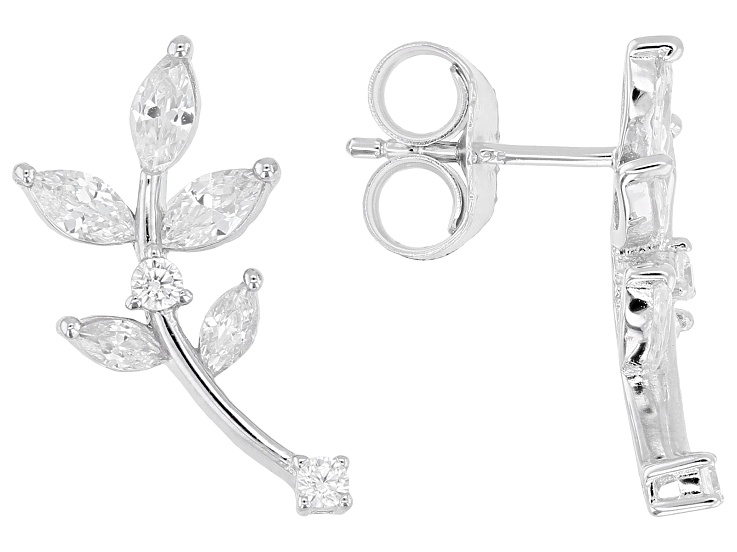 White Cubic Zirconia Rhodium Over Sterling Silver Olive Branch Earrings 1.97ctw