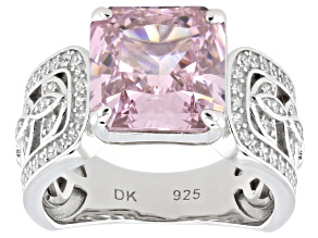 Pink And White Cubic Zirconia Rhodium Over Sterling Silver Ice Flower Cut Ring 9.81ctw