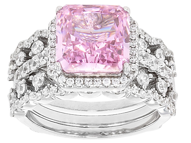 Pink and White Cubic Zirconia Rhodium Over Sterling Silver Ice