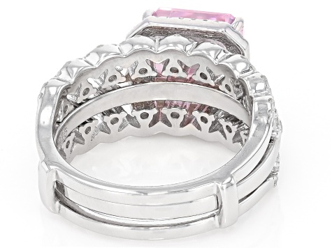 Pink and White Cubic Zirconia Rhodium Over Sterling Silver Ice