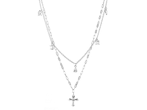 White Cubic Zirconia Rhodium Over Sterling Silver 2-Row Necklace 3 ...