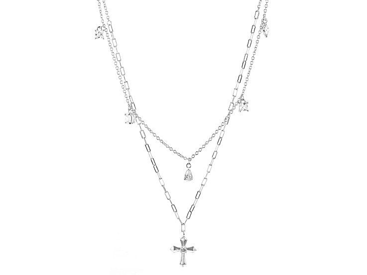 White Cubic Zirconia Rhodium Over Sterling Silver 2-Row Necklace 3.73ctw