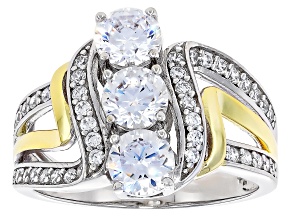 White Cubic Zirconia Rhodium And 18K Yellow Gold Over Sterling Silver Ring 3.24ctw