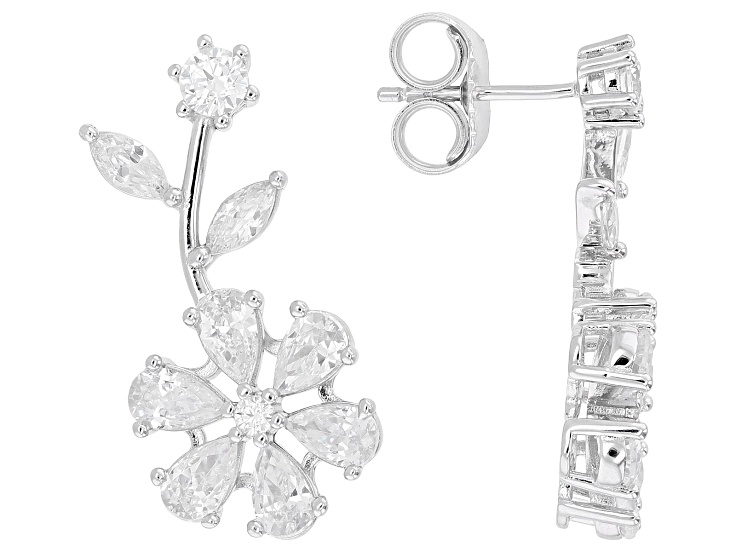 White Cubic Zirconia Rhodium Over Sterling Silver Climber Earrings 5.32ctw